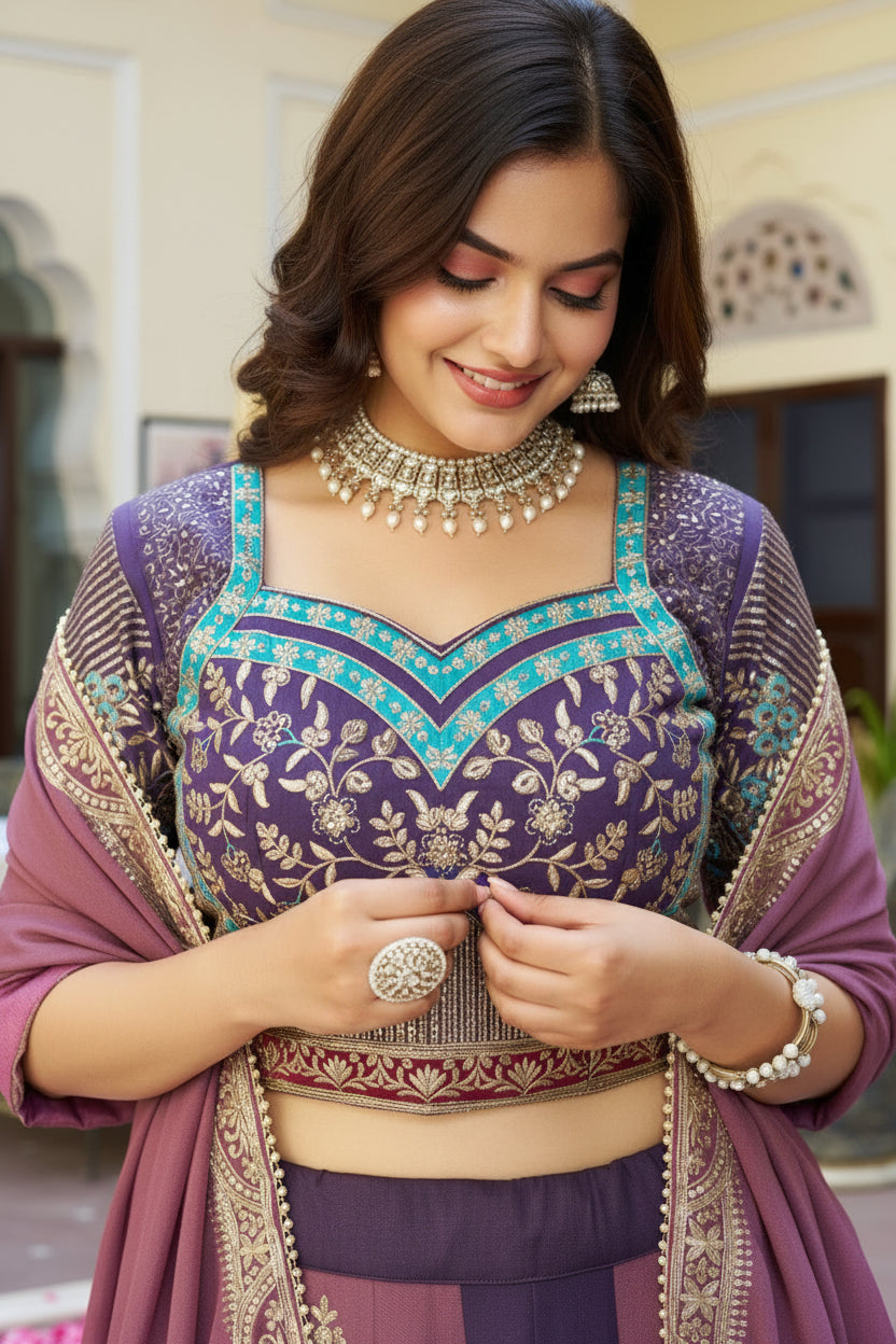 Regal Mauve Majesty Embroidered Georgette Lehenga Choli Set