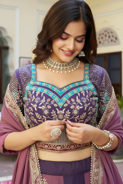 Regal Mauve Majesty Embroidered Georgette Lehenga Choli Set