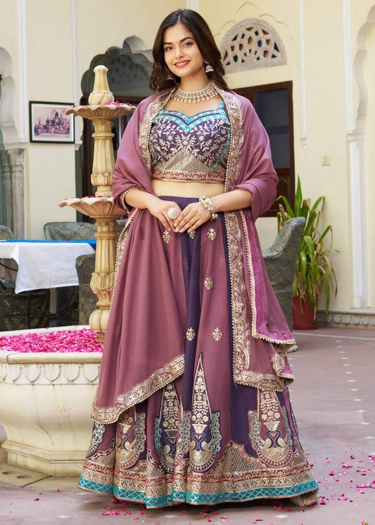 Regal Mauve Majesty Embroidered Georgette Lehenga Choli Set