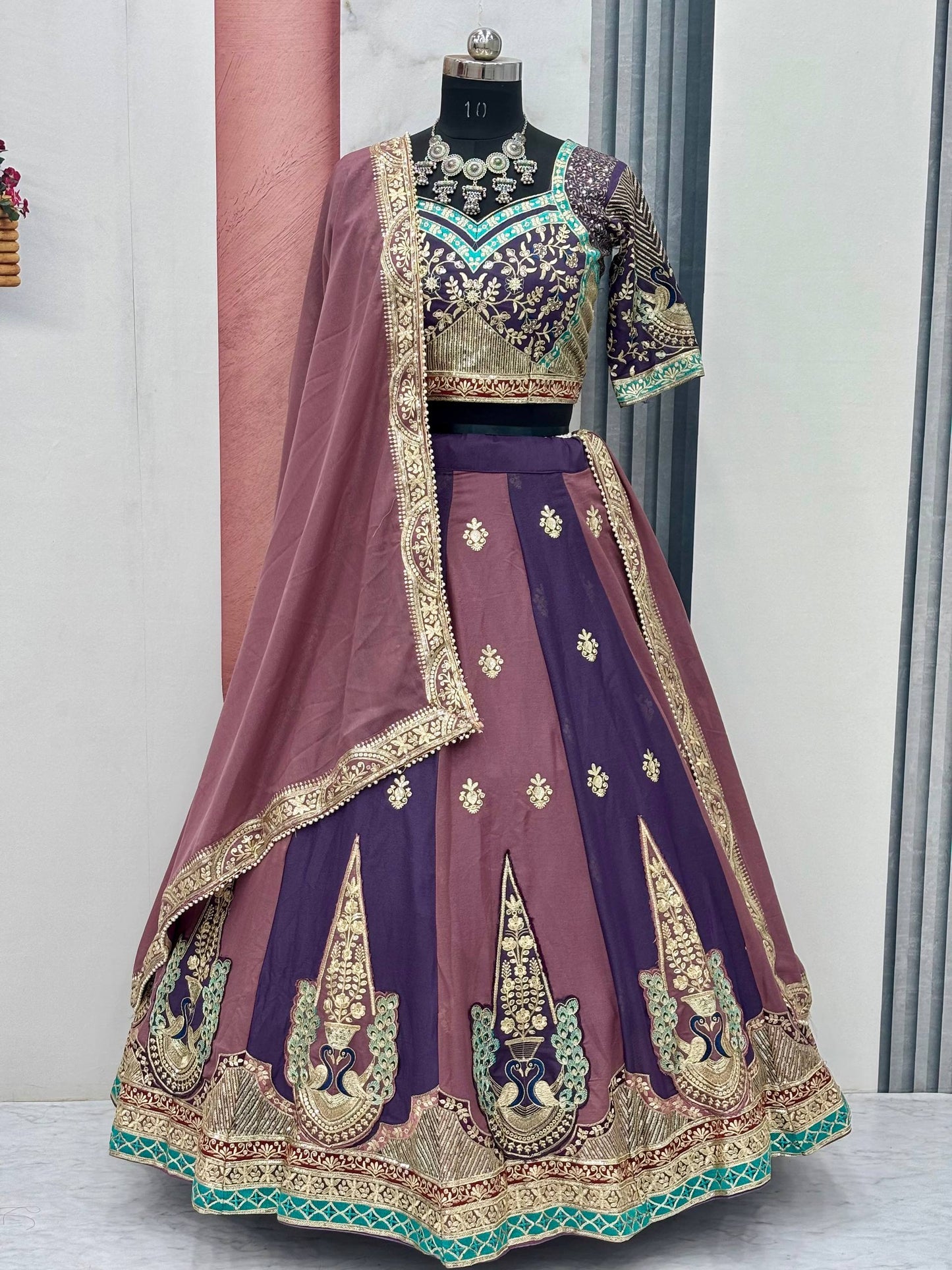 Regal Mauve Majesty Embroidered Georgette Lehenga Choli Set