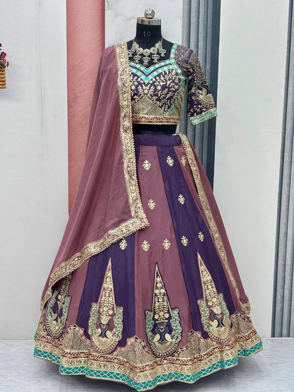 Regal Mauve Majesty Embroidered Georgette Lehenga Choli Set