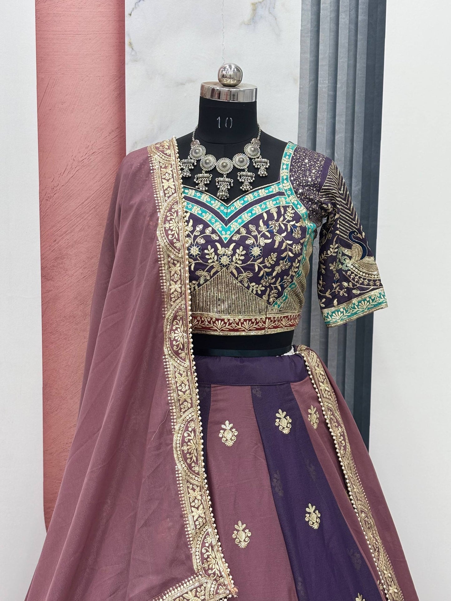 Regal Mauve Majesty Embroidered Georgette Lehenga Choli Set