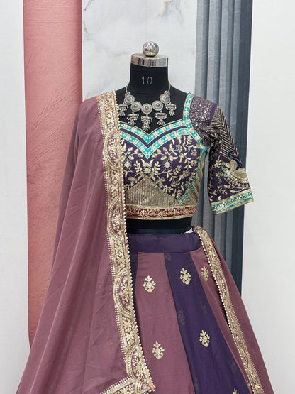 Regal Mauve Majesty Embroidered Georgette Lehenga Choli Set