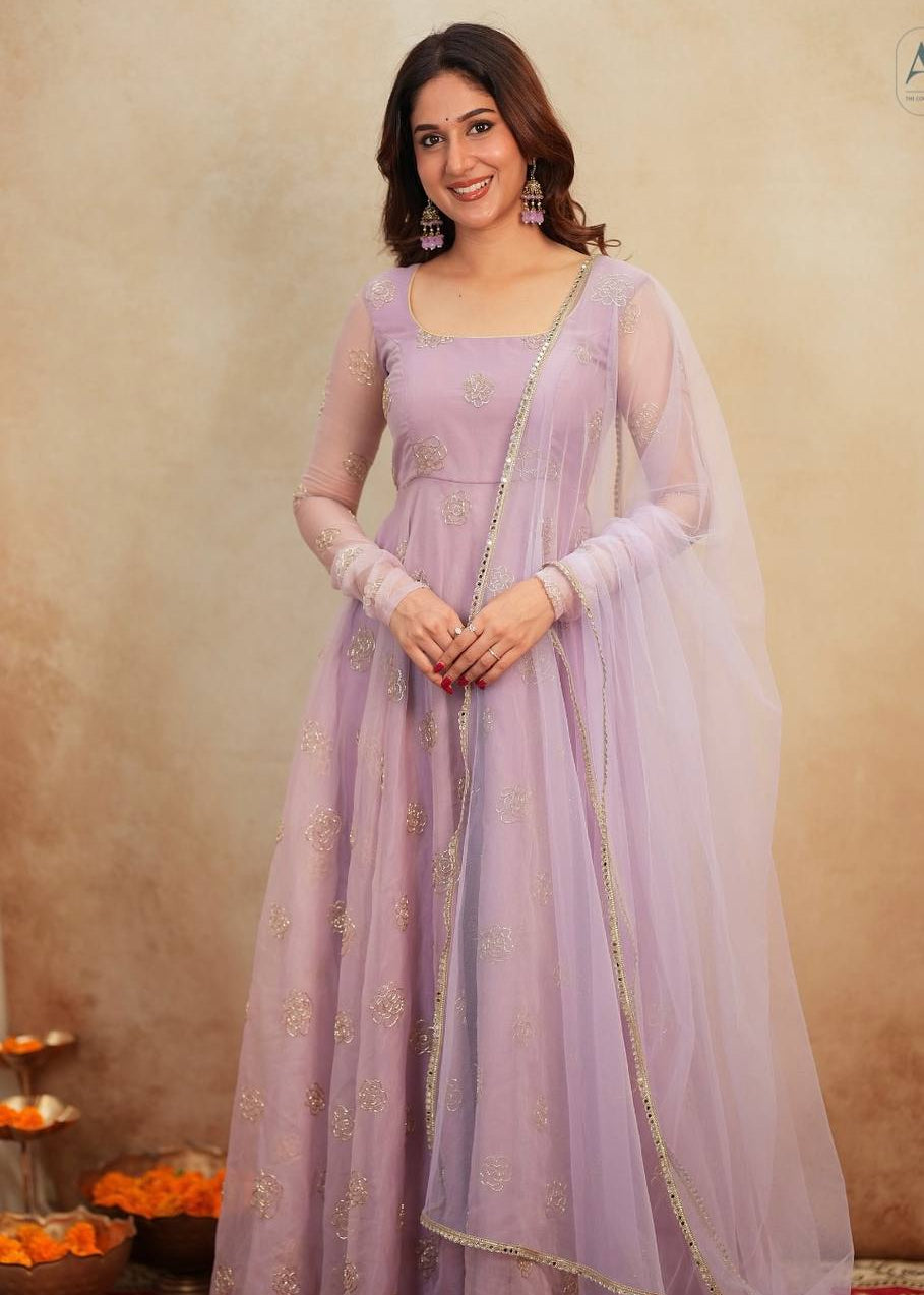 Lavender Aura Handcrafted Anarkali Set