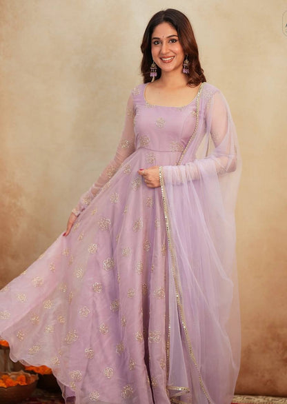 Lavender Aura Handcrafted Anarkali Set