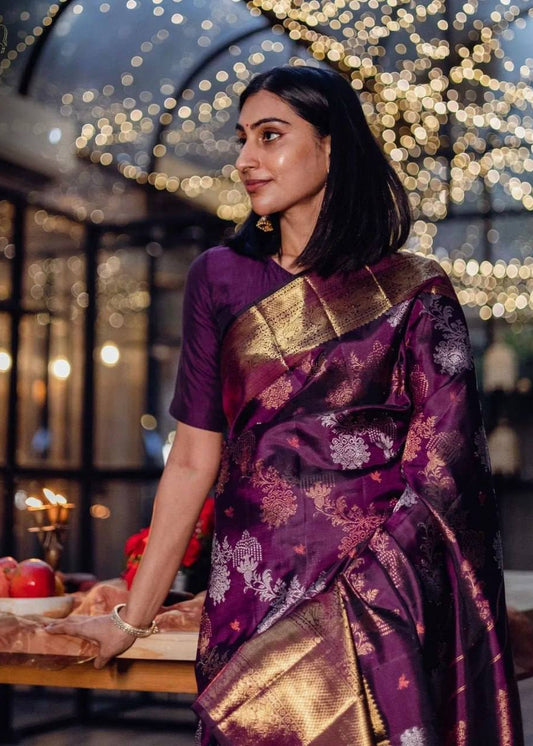 Premium Purple Saree with Rich Pallu & Full Jacquard Weaving