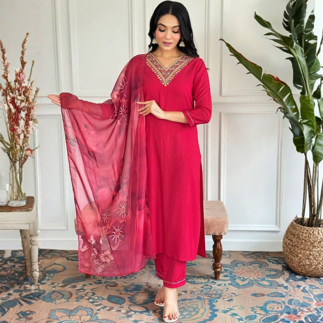 Crimson Royale Embellished Kurta Set