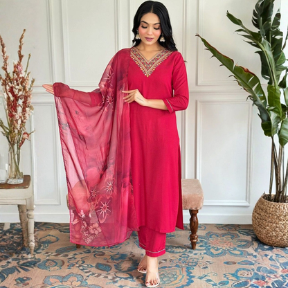 Crimson Royale Embellished Kurta Set
