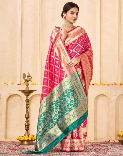 Regal Raniwara Pink and Teal Banarasi Silk Saree
