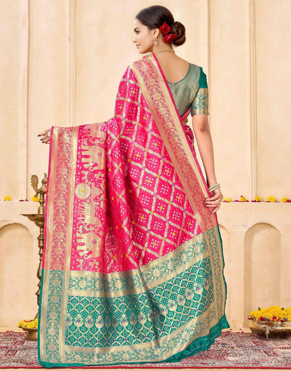 Regal Raniwara Pink and Teal Banarasi Silk Saree