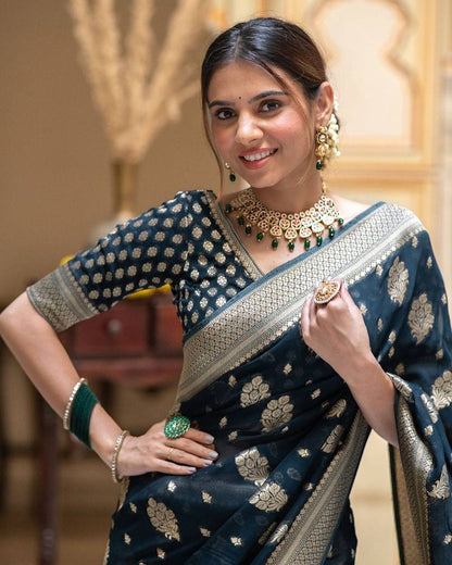 Blue Luxury Jacquard Weave Saree with Stunning Rich Pallu