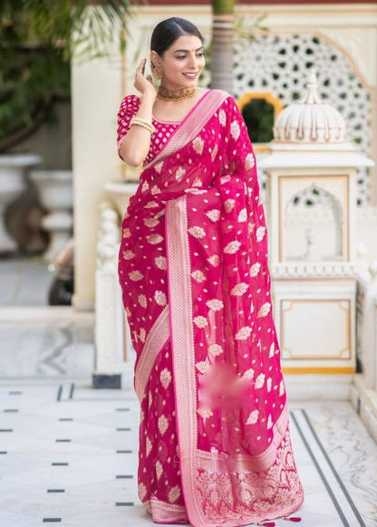 Dark Pink Designer Saree Featuring Opulent Jacquard & Rich Pallu