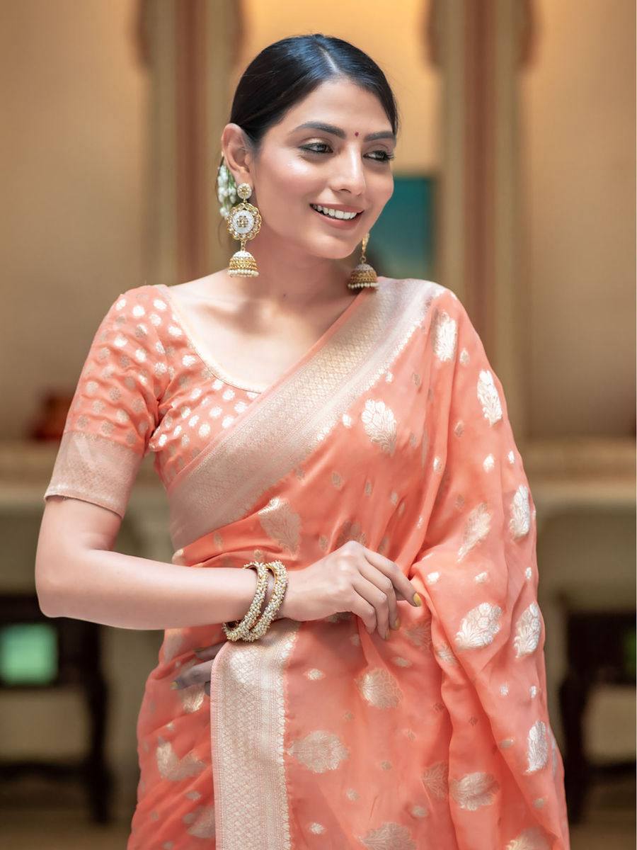 Orange Classic Jacquard Saree with Beautiful Rich Pallu Finish
