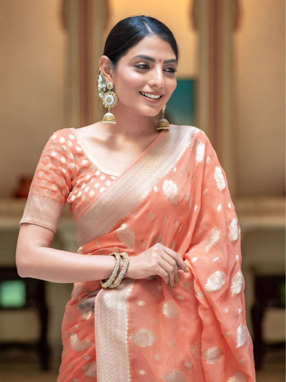 Orange Classic Jacquard Saree with Beautiful Rich Pallu Finish