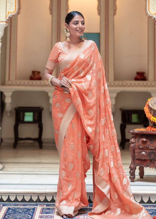 Orange Classic Jacquard Saree with Beautiful Rich Pallu Finish