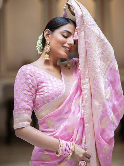 Pink Grand Jacquard Embellished Saree with Exclusive Rich Pallu