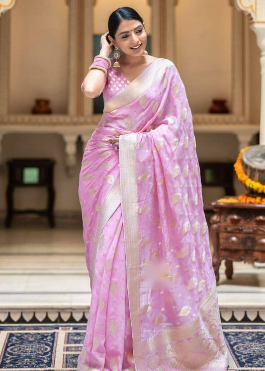 Pink Grand Jacquard Embellished Saree with Exclusive Rich Pallu