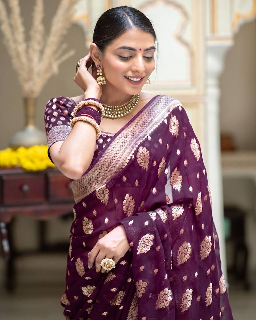 Purple Majestic Rich Pallu Saree with Intricate Jacquard Design