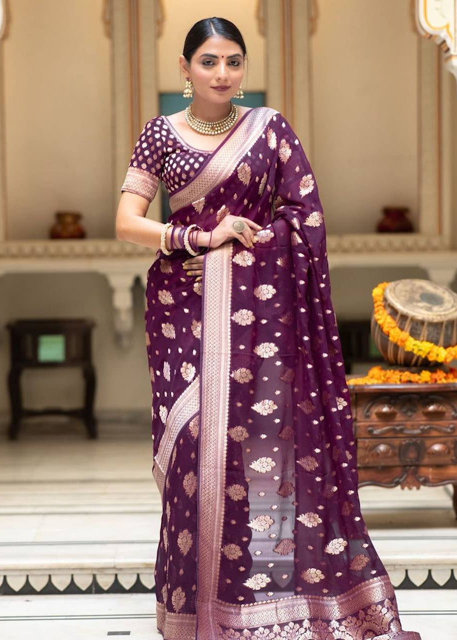 Purple Majestic Rich Pallu Saree with Intricate Jacquard Design