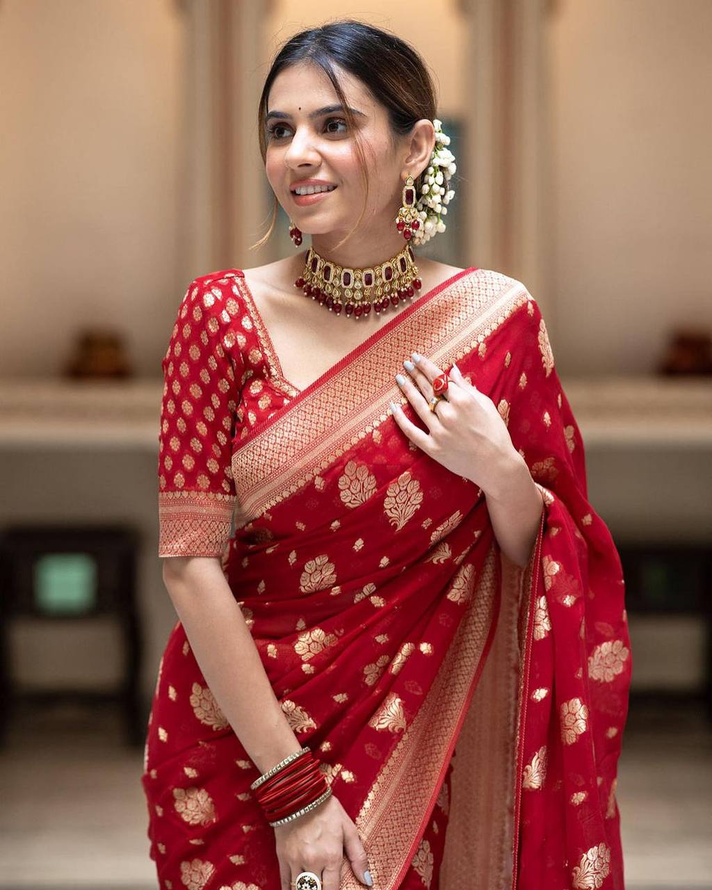Red Premium Jacquard Work Saree with Graceful Rich Pallu