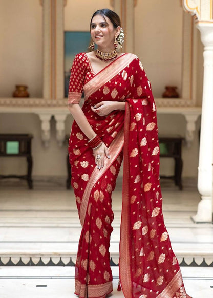 Red Premium Jacquard Work Saree with Graceful Rich Pallu