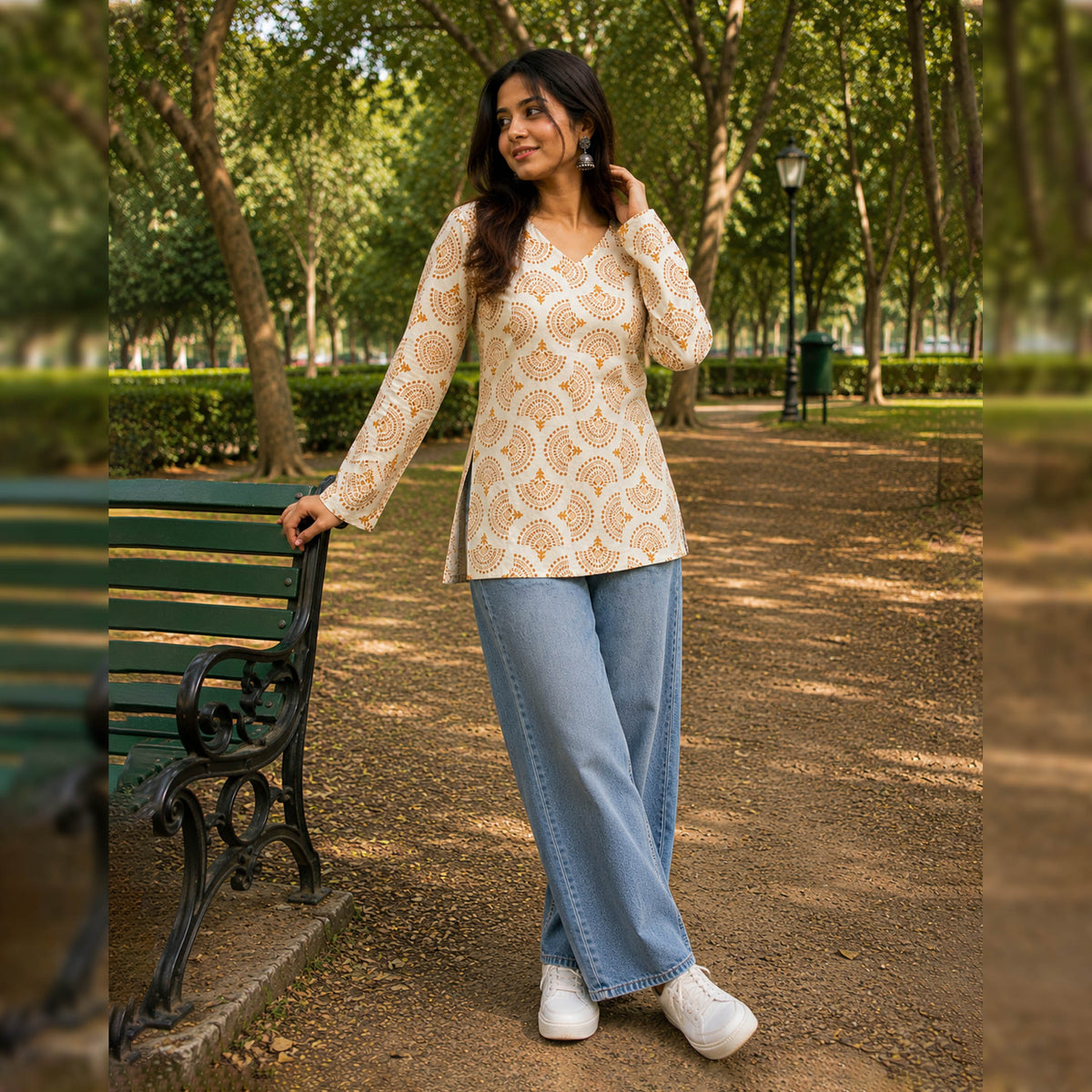 Suryakanti Ivory Ochre Cotton Printed Top
