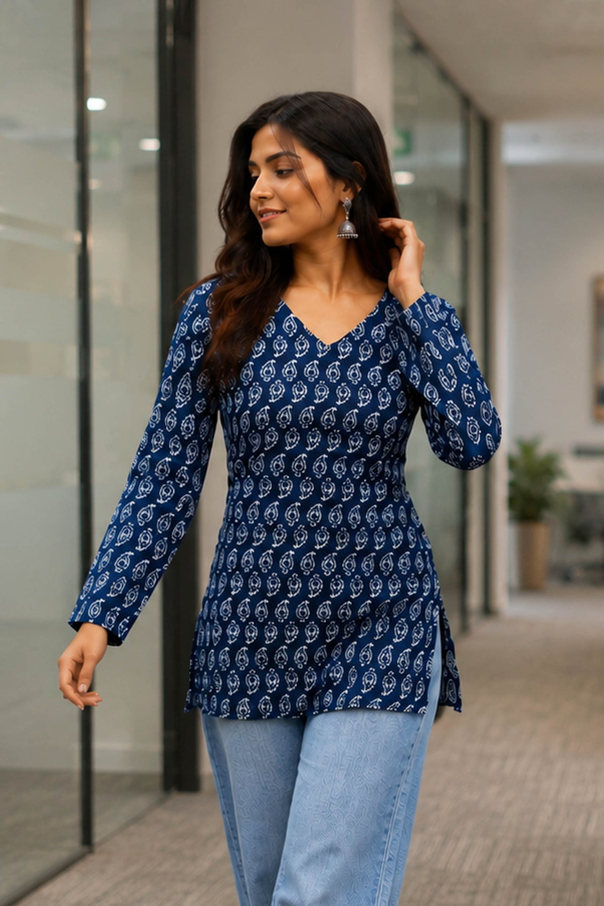 Nilkamal Indigo Cotton Paisley Printed Top