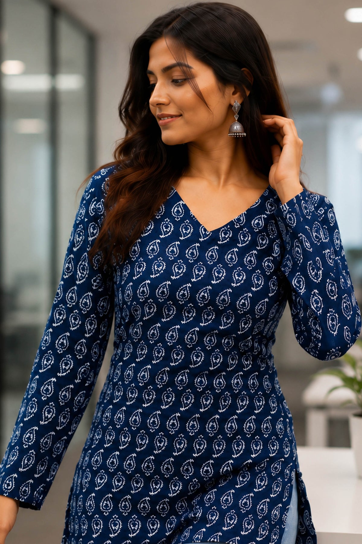 Nilkamal Indigo Cotton Paisley Printed Top