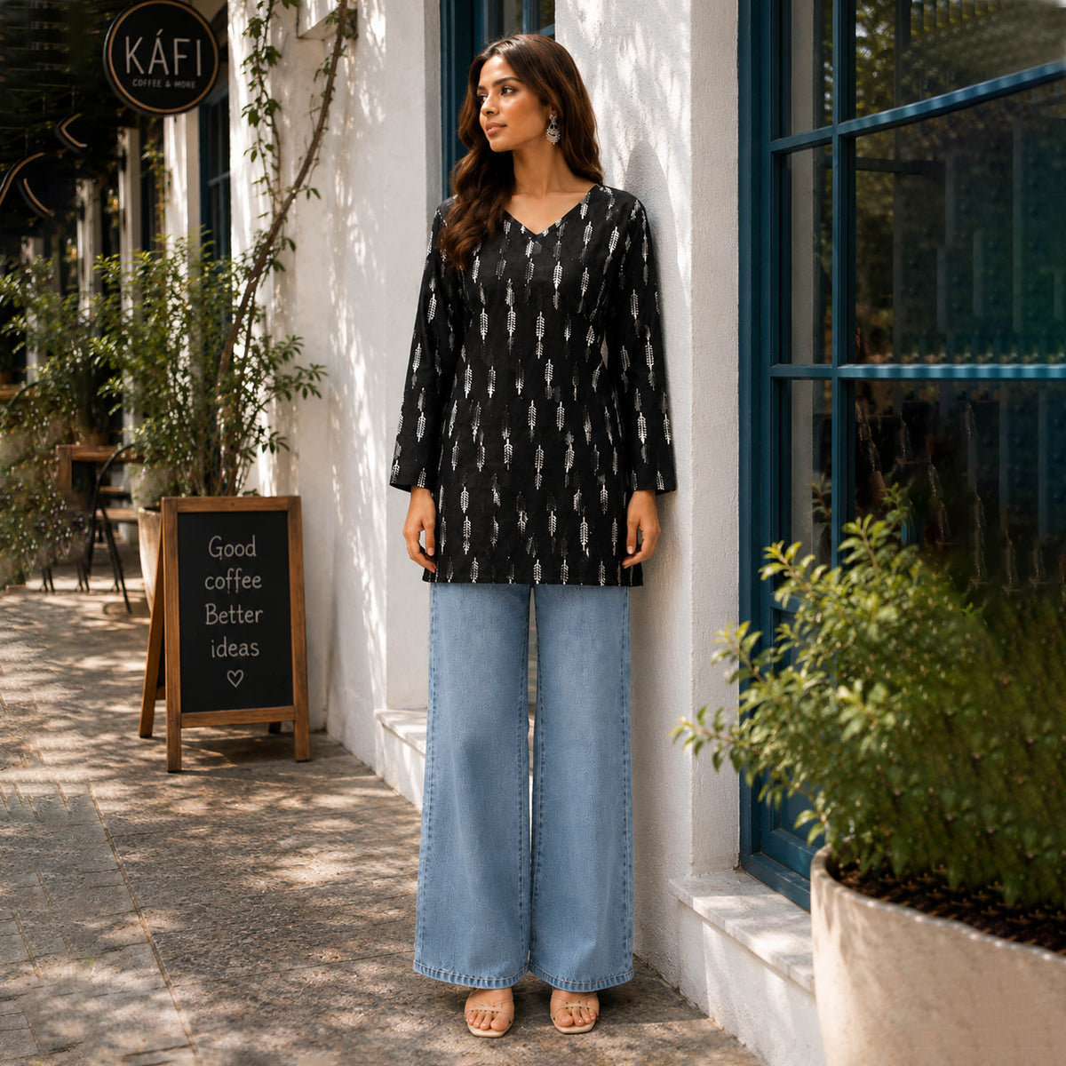 Kaajal Noir Black Cotton Printed Top