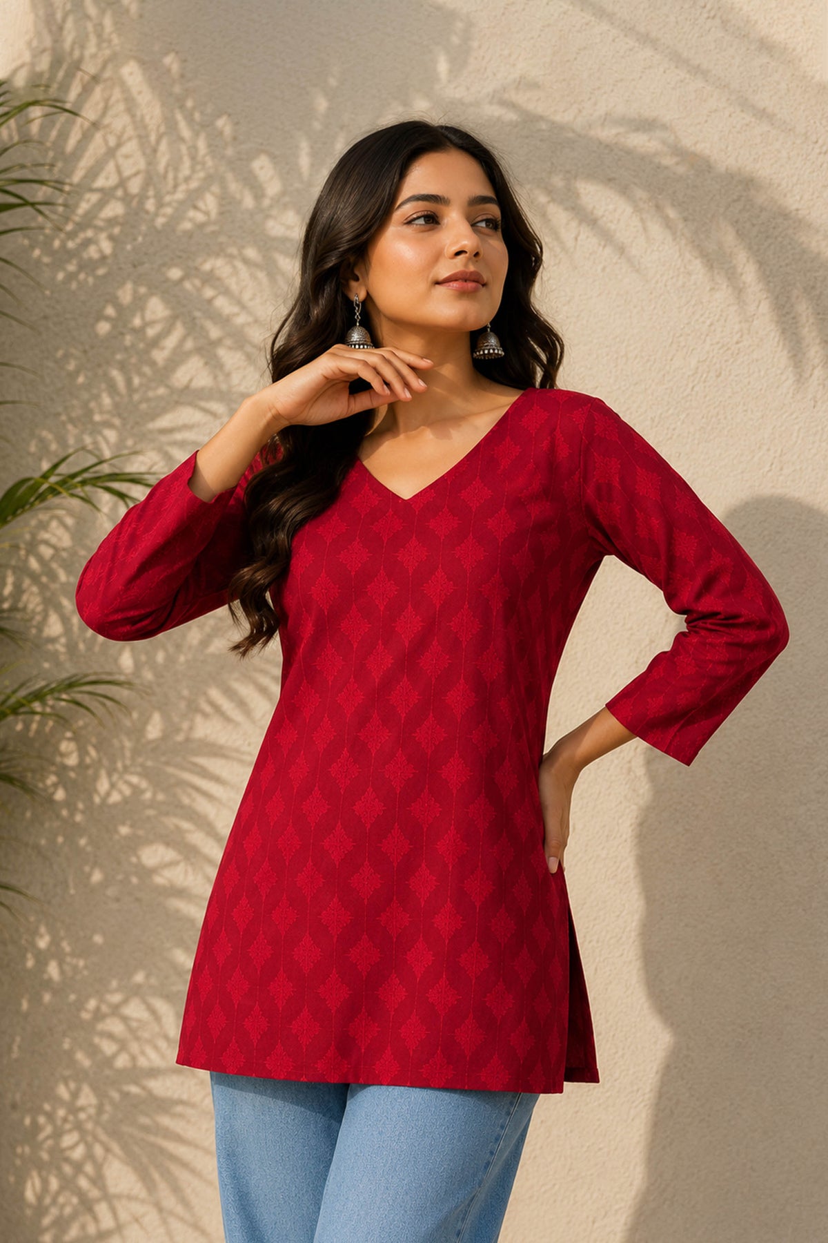 Laal Ishq Red Cotton Tonal Printed Top