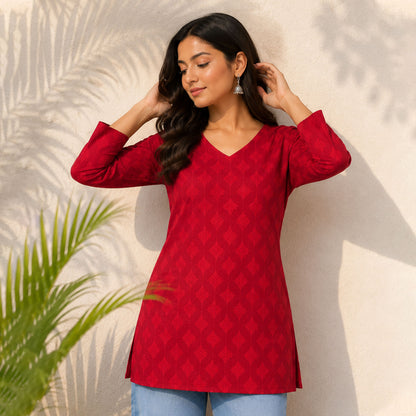 Laal Ishq Red Cotton Tonal Printed Top