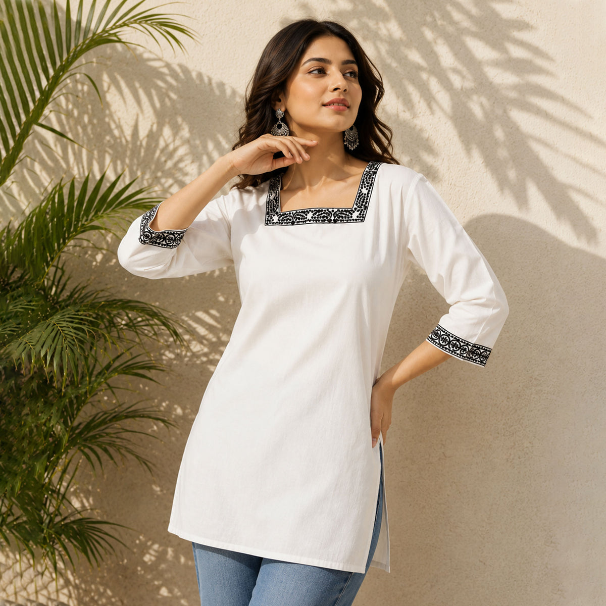 Shweta Chandni White Cotton Printed Top