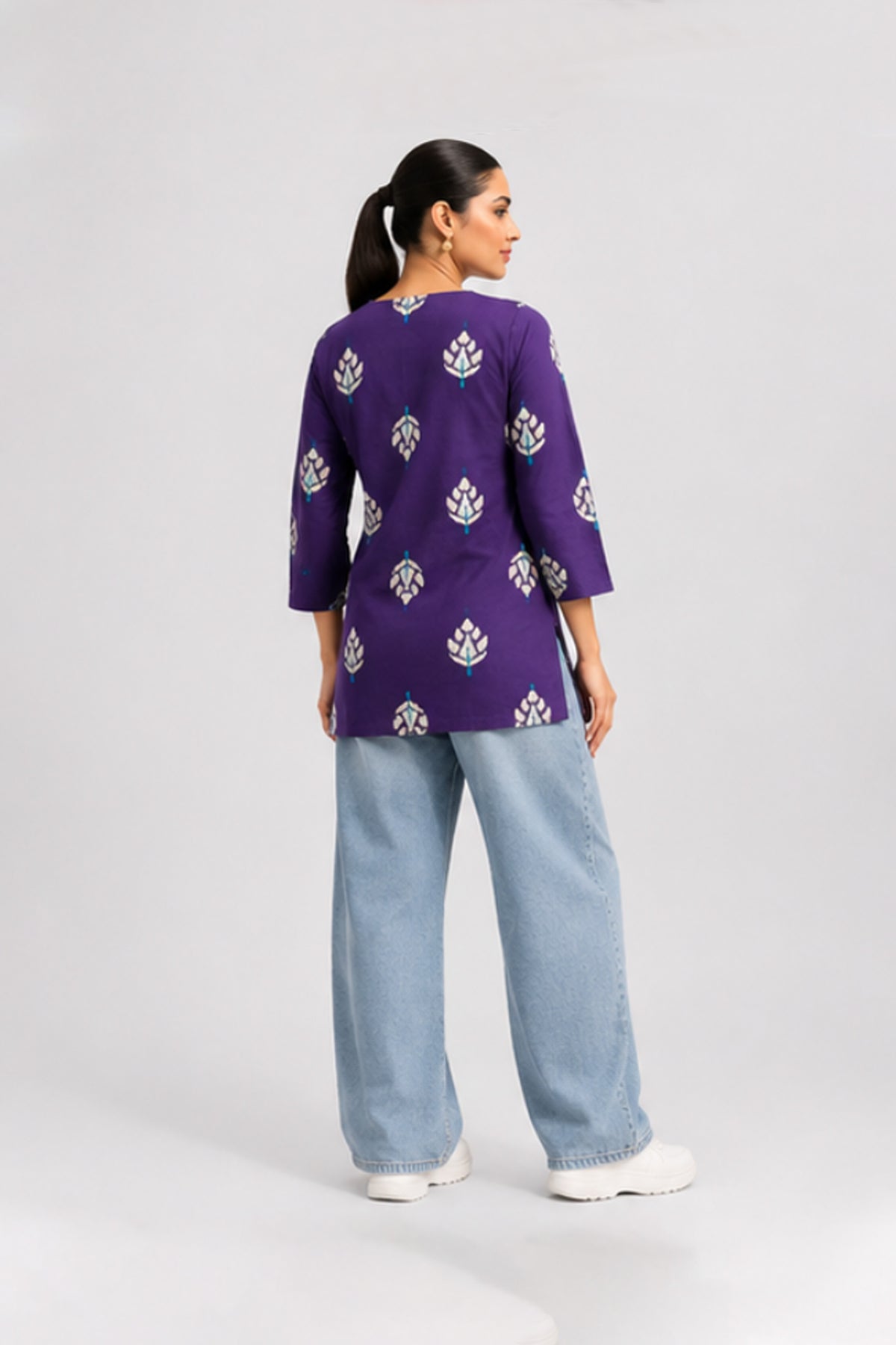 Jamuni Royal Purple Cotton Lotus Printed Top
