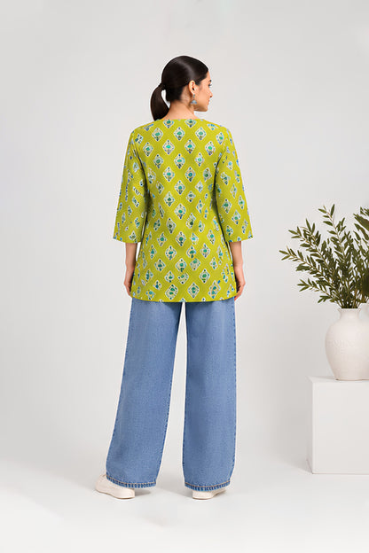Pistachi Lime Green Cotton Printed Top