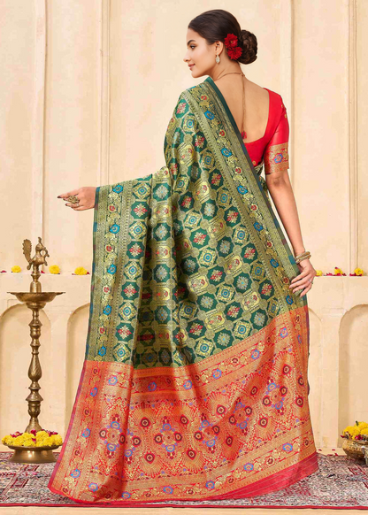 Elegant Bottle Green Banarasi Silk Saree with Rich Red Zari Pallu