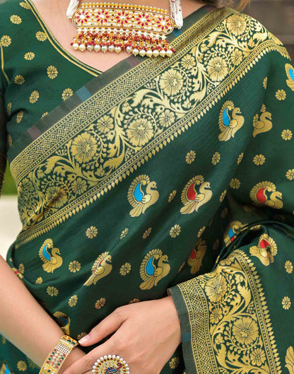 Royal Green Banarasi Silk Saree with Gold Zari Motifs