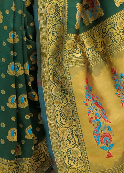 Royal Green Banarasi Silk Saree with Gold Zari Motifs