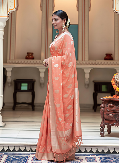 Orange Classic Jacquard Saree with Beautiful Rich Pallu Finish