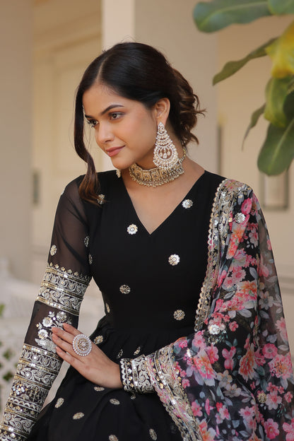 BLACK FAUX GEORGETTE WITH EMBROIDERY ZARI SEQUINS-WORK GOWN
