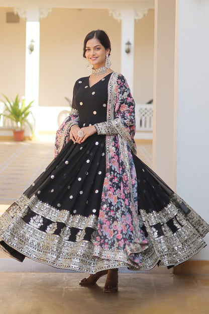 BLACK FAUX GEORGETTE WITH EMBROIDERY ZARI SEQUINS-WORK GOWN