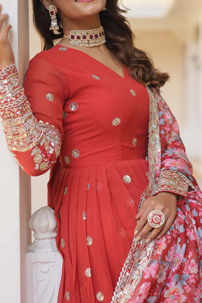 ORANGE FAUX GEORGETTE WITH EMBROIDERY ZARI SEQUINS-WORK GOWN