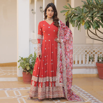 ORANGE FAUX GEORGETTE WITH EMBROIDERY ZARI SEQUINS-WORK GOWN