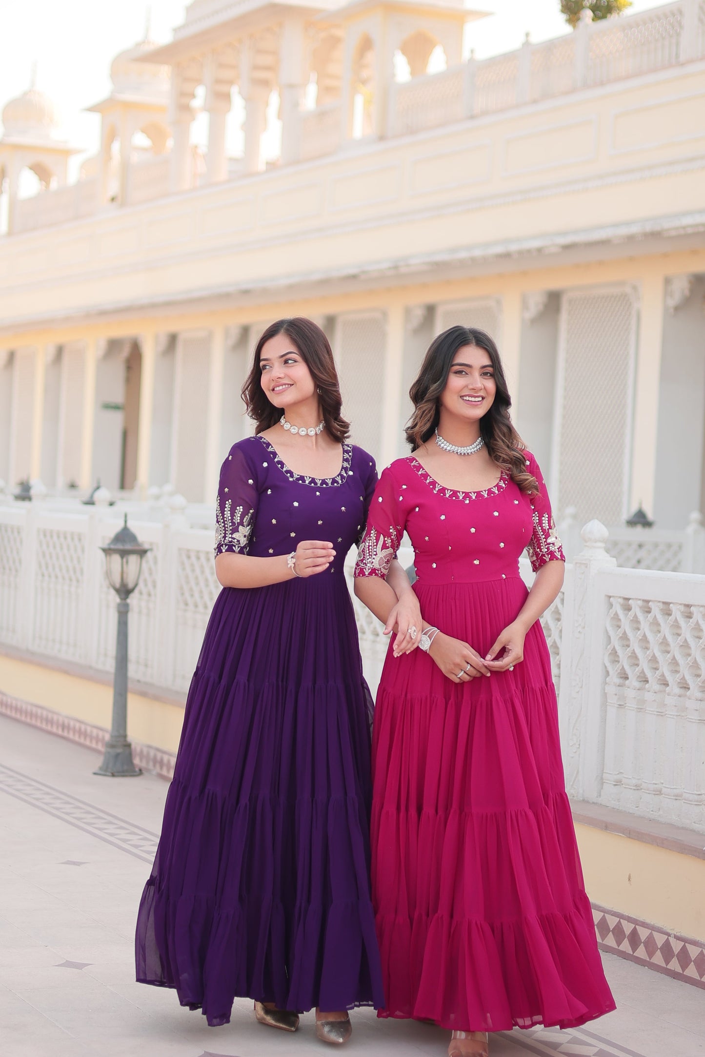 SALMON PINK FAUX BLOOMING WITH EMBROIDERY ZARI SEQUINS-WORK GOWN
