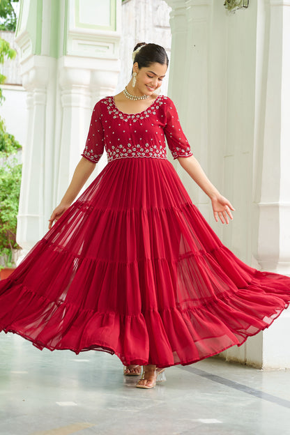 Lahriya Crimson Red Beads Embroidered Gown