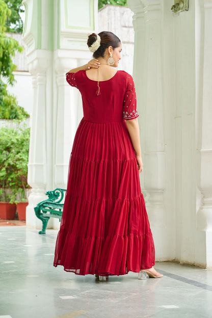Lahriya Crimson Red Beads Embroidered Gown