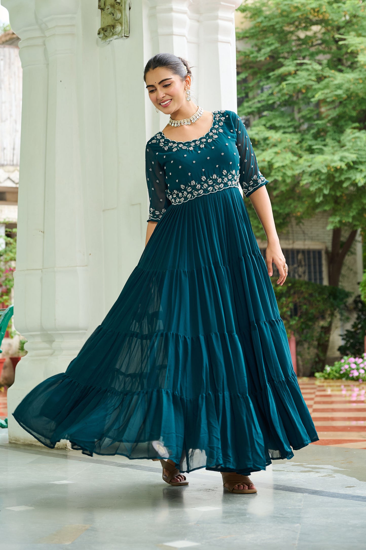 Lahriya Rama Teal Bead Embroidered Gown