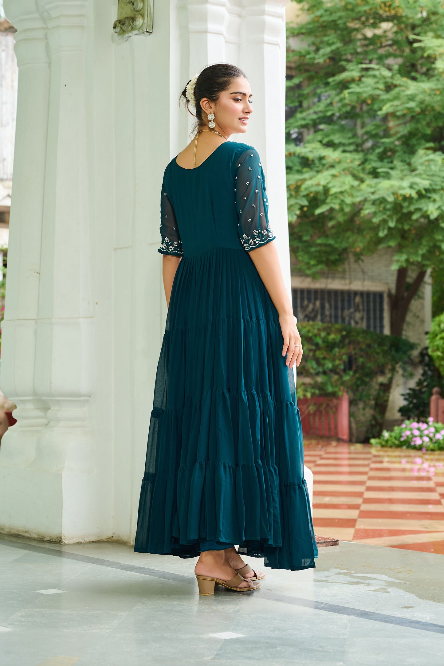 Lahriya Rama Teal Bead Embroidered Gown