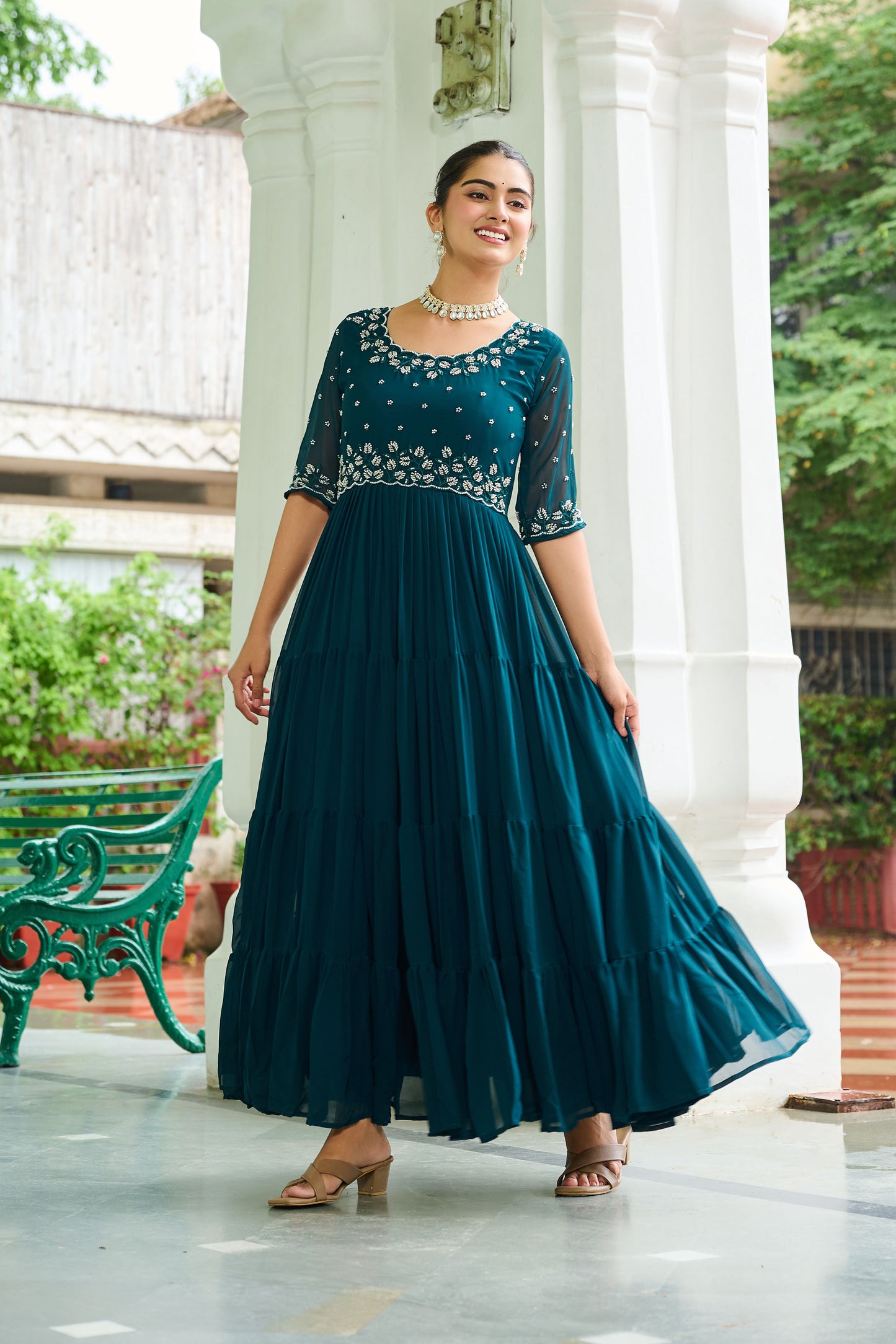 Lahriya Rama Teal Bead Embroidered Gown