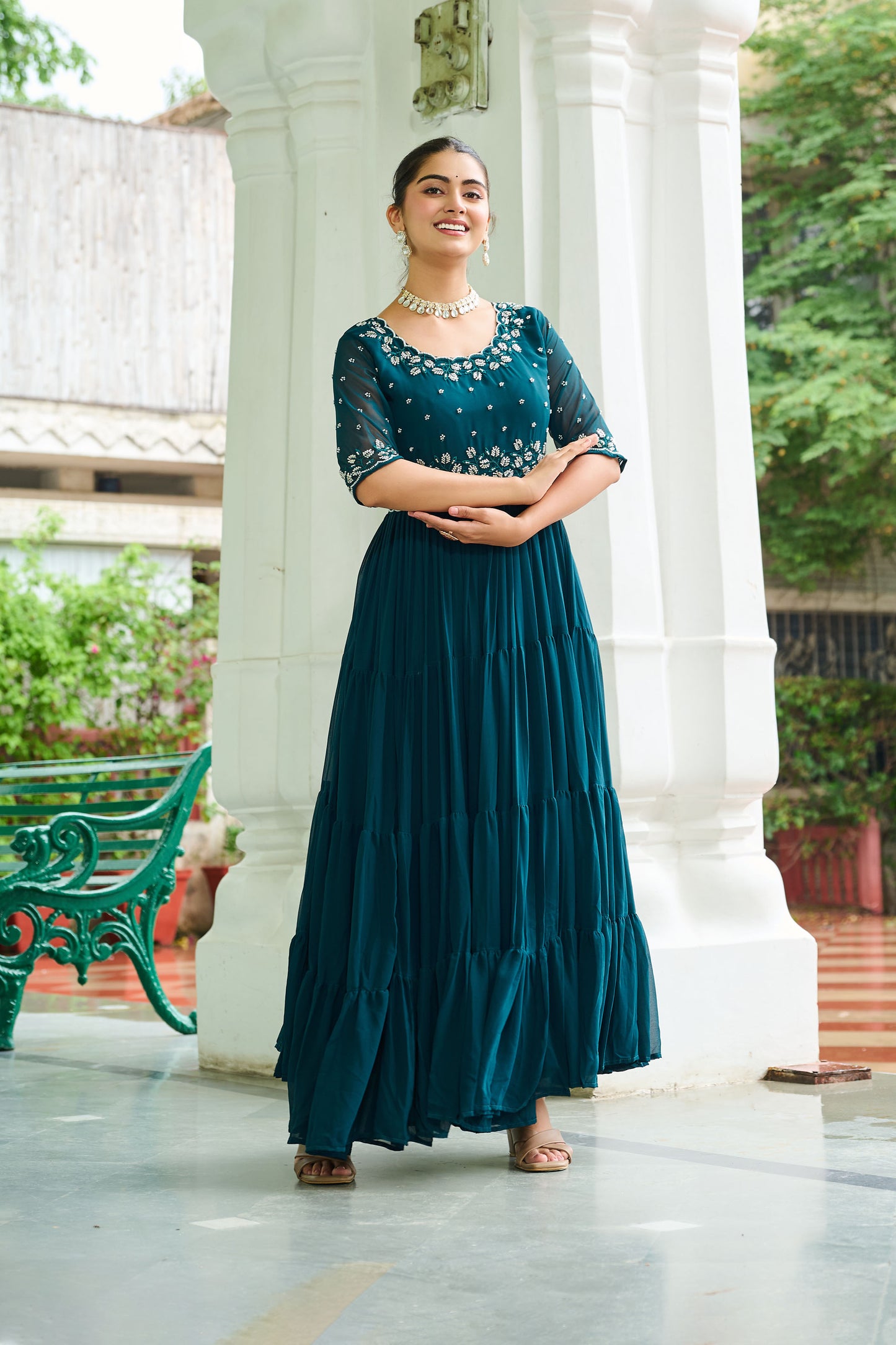 Lahriya Rama Teal Bead Embroidered Gown