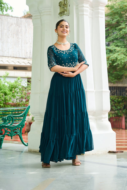 Lahriya Rama Teal Bead Embroidered Gown